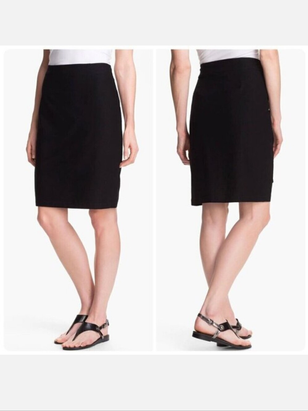 Eileen Fisher Washable Stretch Crepe A-Line Skirt Pull On Black Petite Large